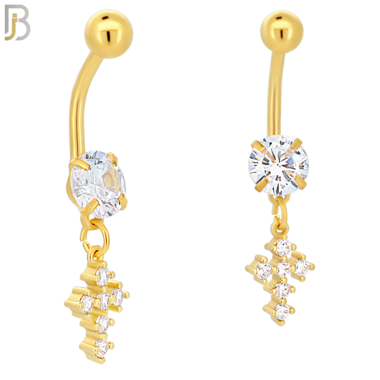 N042 - 316L Stainless Steel Dangling Prong Cross with Zircon Design Belly Ring with 5mm Screw Ball image 2