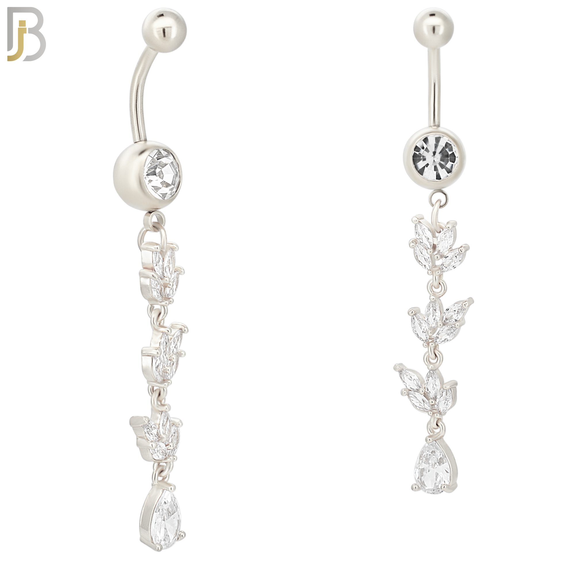 N059 - 316L Stainless Steel Dangling Leaves with Teardrop Design Belly Ring with 5mm Screw Ball Top image 1