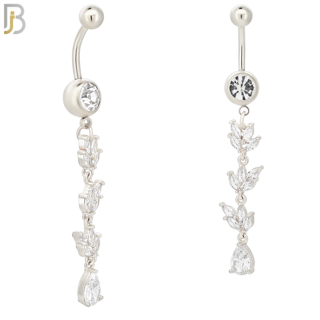 N059 - 316L Stainless Steel Dangling Leaves with Teardrop Design Belly Ring with 5mm Screw Ball Top image 1