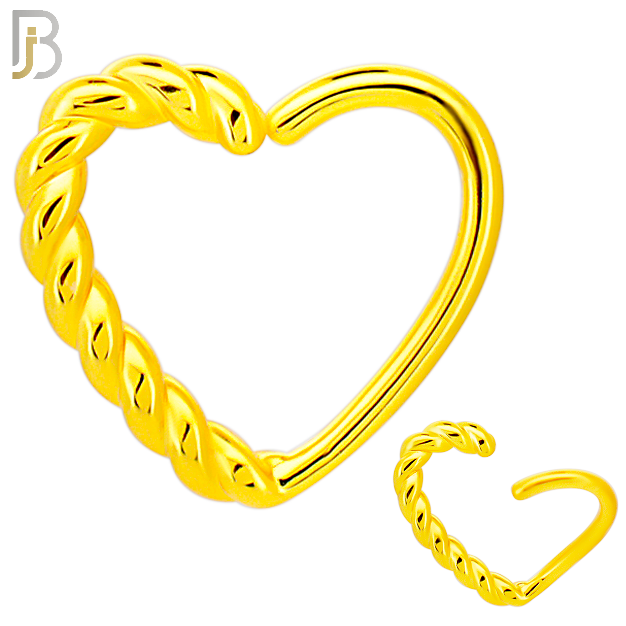 CT108 - 316 Surgical Steel Twisted Rope Hollow Heart Twist to Open Nose Hoop (Pack of 6) image 2