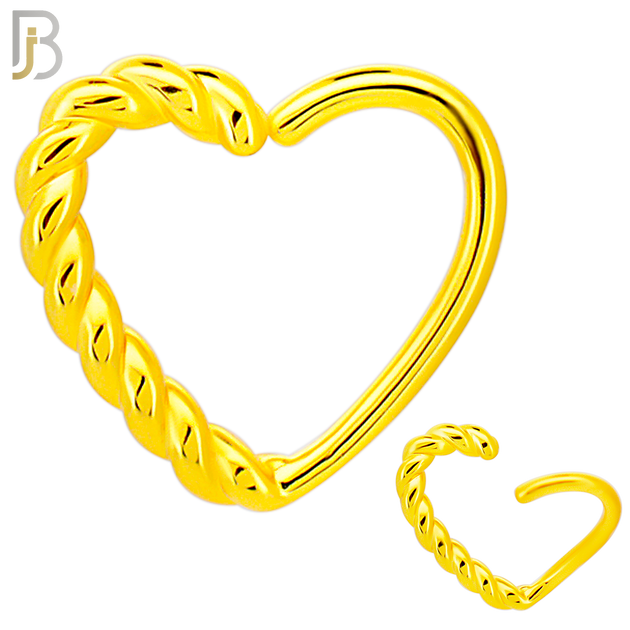 CT108 - 316 Surgical Steel Twisted Rope Hollow Heart Twist to Open Nose Hoop (Pack of 6) image 2