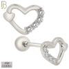 925-ES207 - Screw Ball Back - .925 Sterling Silver Heart Design Earring Stud with Clear Zircon image 1