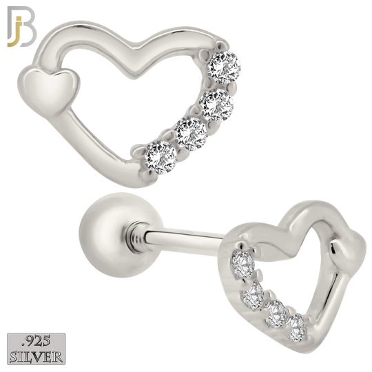 925-ES207 - Screw Ball Back - .925 Sterling Silver Heart Design Earring Stud with Clear Zircon image 1