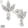 925-ES422 - Push Back - 925 Sterling Silver Three Leaf Stud Earrings with Dangling Zircon image 0