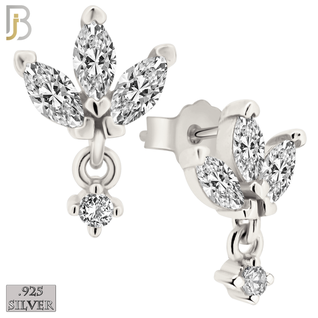 925-ES422 - Push Back - 925 Sterling Silver Three Leaf Stud Earrings with Dangling Zircon image 0