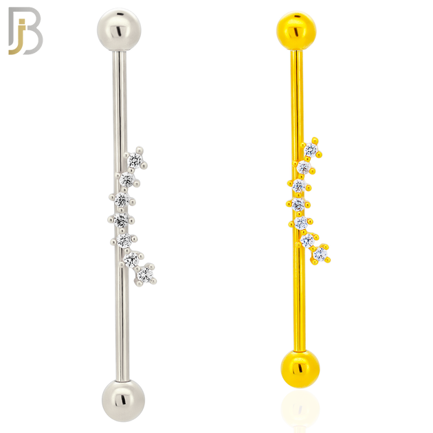 BB57 -  316L Surgical Steel Screw Bar with 7 CZ Curve Line Design  Barbell Industrial (PACK OF 4) image 0