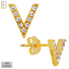 925-ES152 - .925 Sterling Silver Letter V Design with Zircon Design Earring Stud image 2