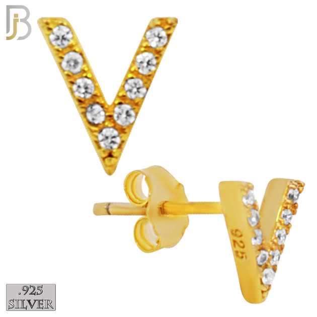 925-ES152 - .925 Sterling Silver Letter V Design with Zircon Design Earring Stud image 2