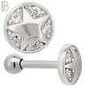 TB52 - 316L Stainless Steel and Brass Plain Star in Disc with Multi Zircon Design Tragus Barbell Cartilage Piercing Externally Threaded (PACK OF 6) image 1