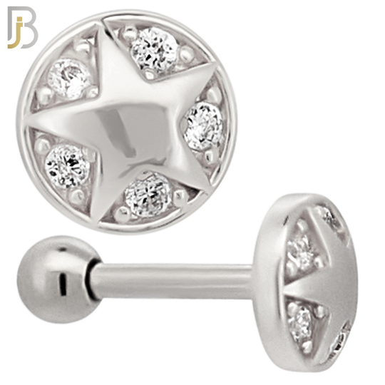 TB52 - 316L Stainless Steel and Brass Plain Star in Disc with Multi Zircon Design Tragus Barbell Cartilage Piercing Externally Threaded (PACK OF 6) image 1