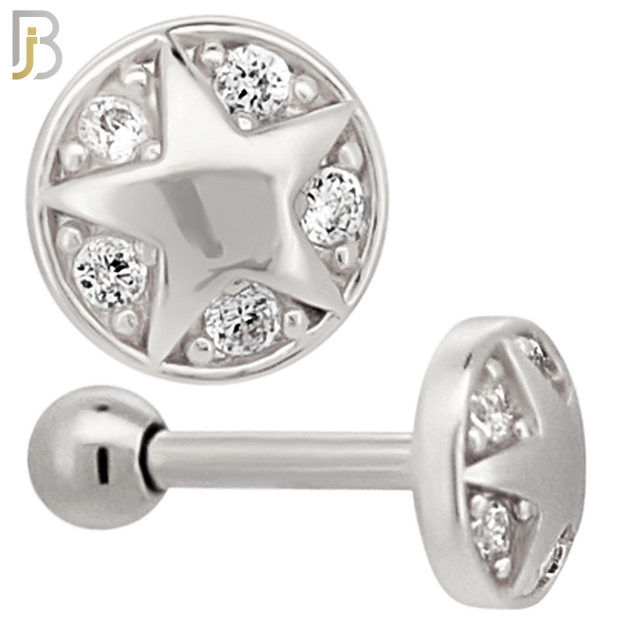 TB52 - 316L Stainless Steel and Brass Plain Star in Disc with Multi Zircon Design Tragus Barbell Cartilage Piercing Externally Threaded (PACK OF 6) image 1