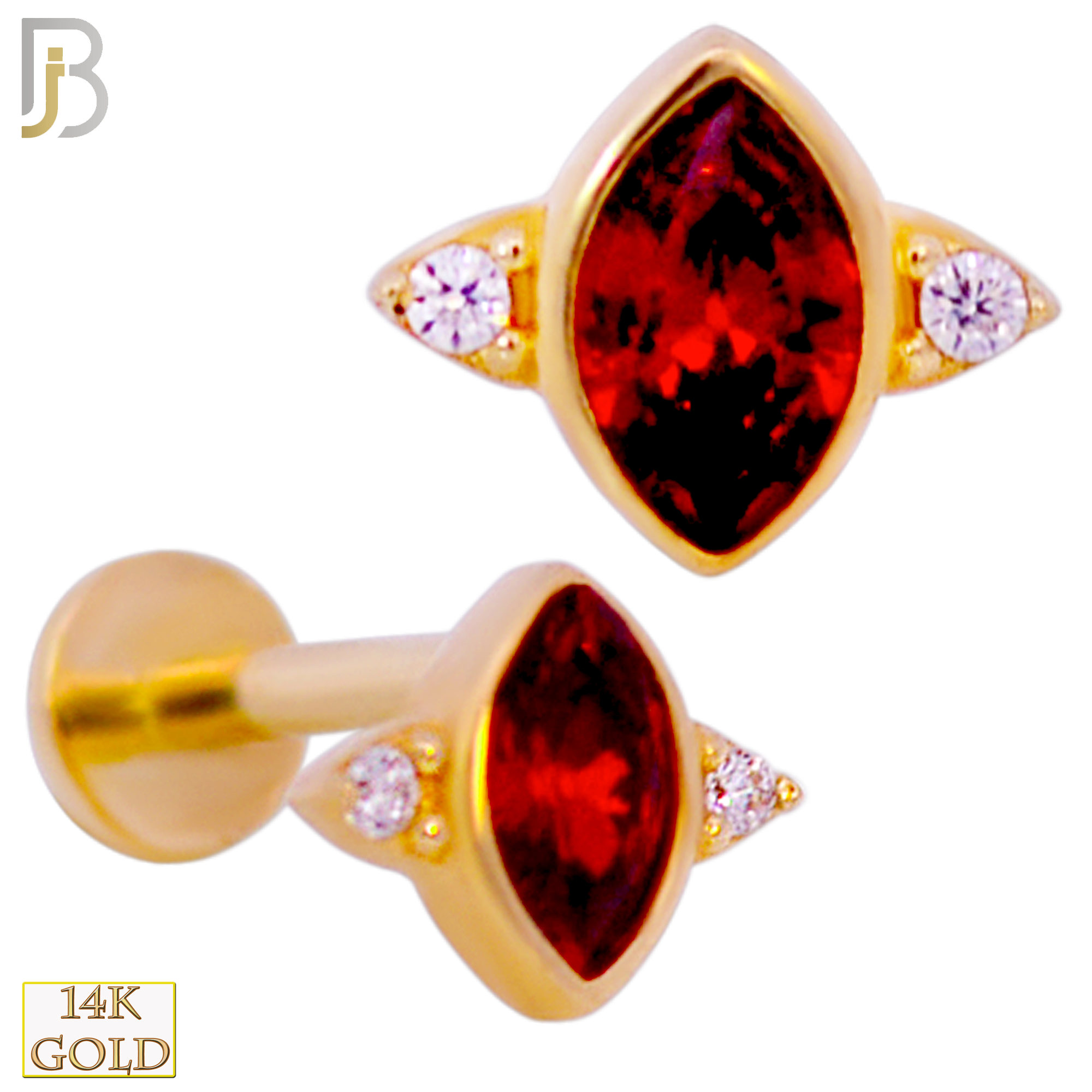 14-LB98 - 14k Yellow Gold Ruby Marquise CZ Labret image 0