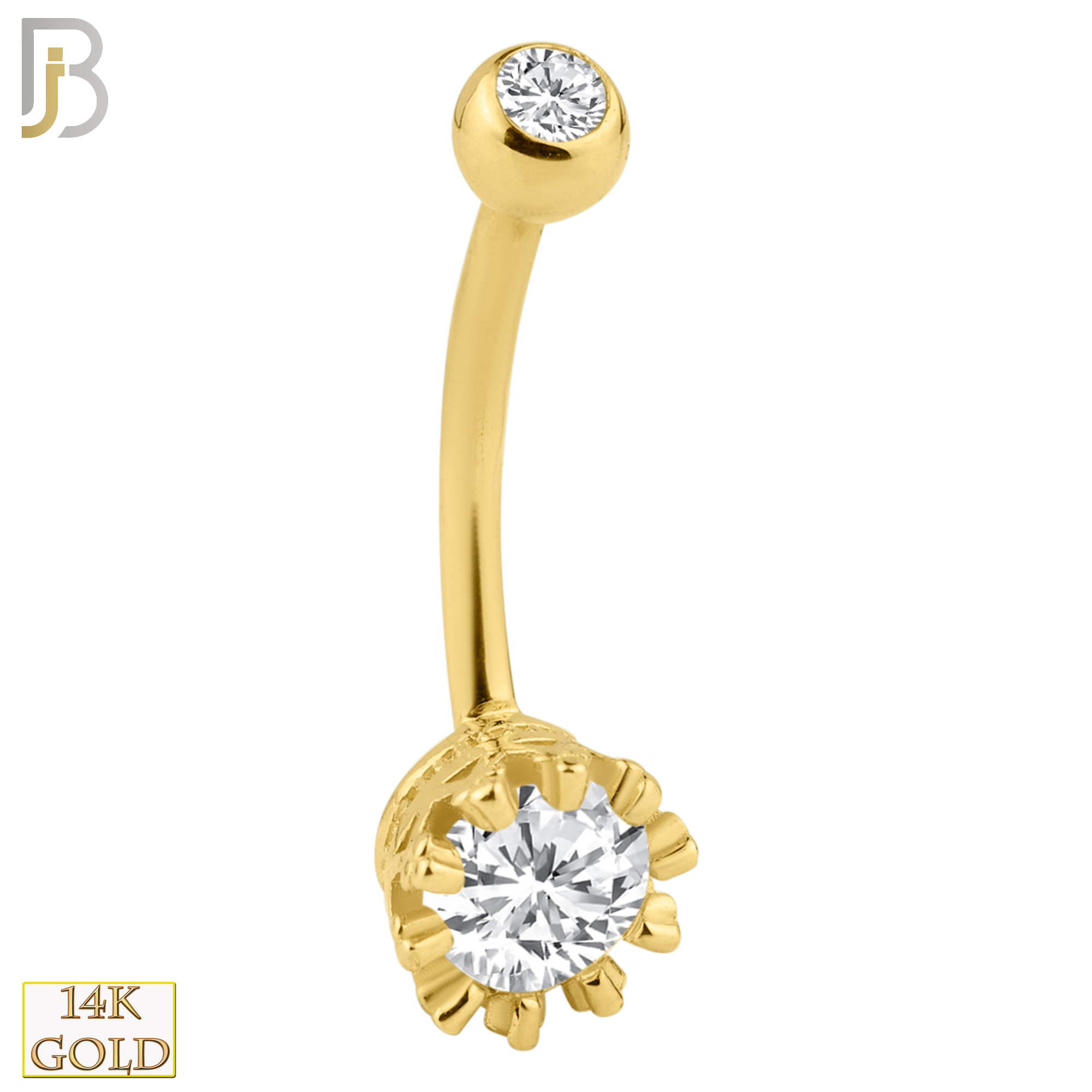 14-NB14 - 14k Solid Gold Banana Belly Ring with 7mm Round Design image 0