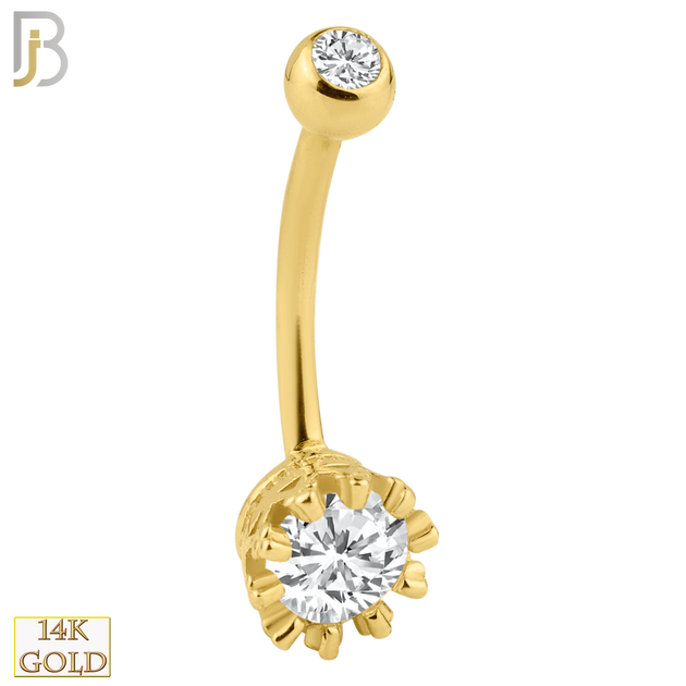 14-NB14 - 14k Solid Gold Banana Belly Ring with 7mm Round Design image 0