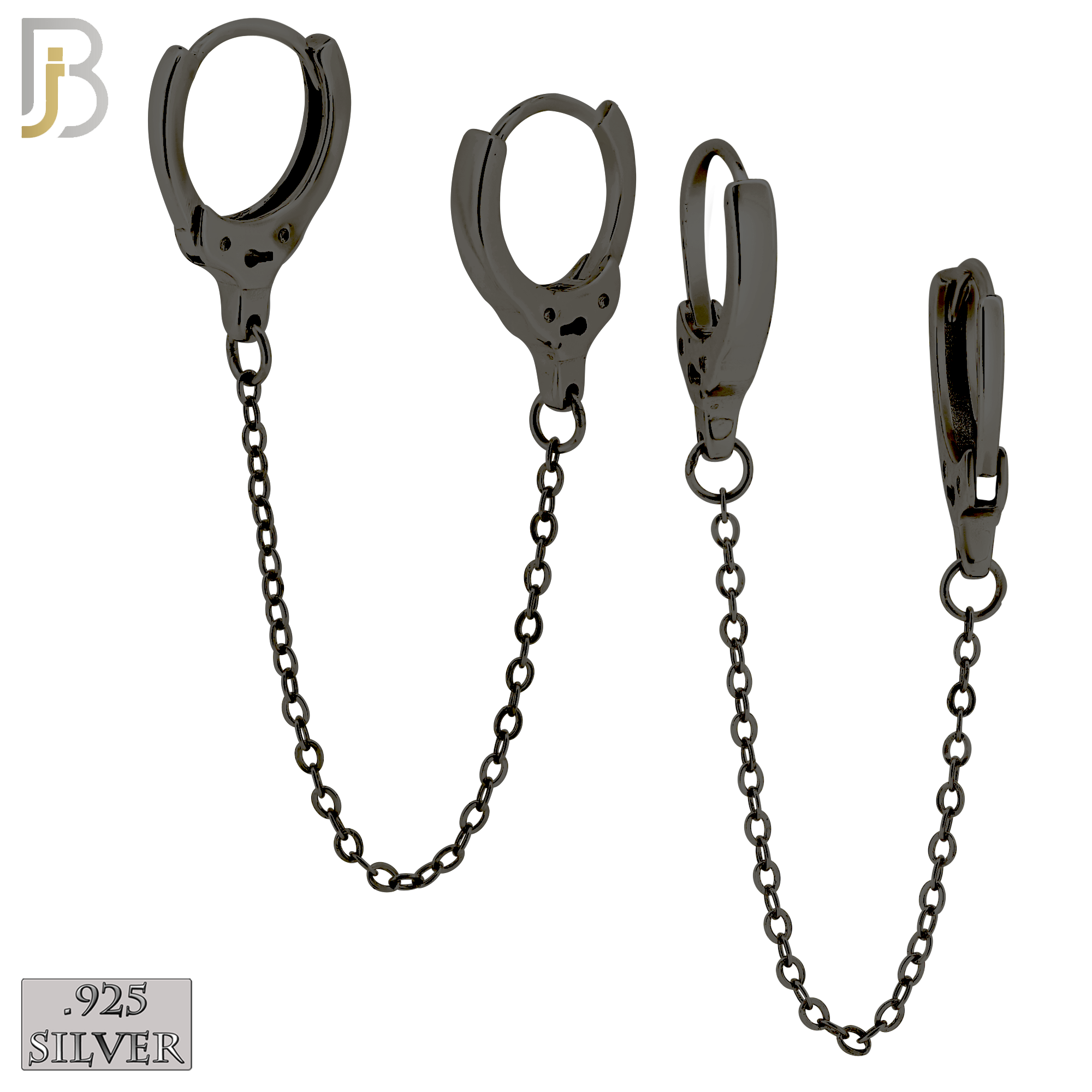 925-ES411 -  925 Sterling Silver Hand Cuffs Connector Huggies Hoop Earrings image 2