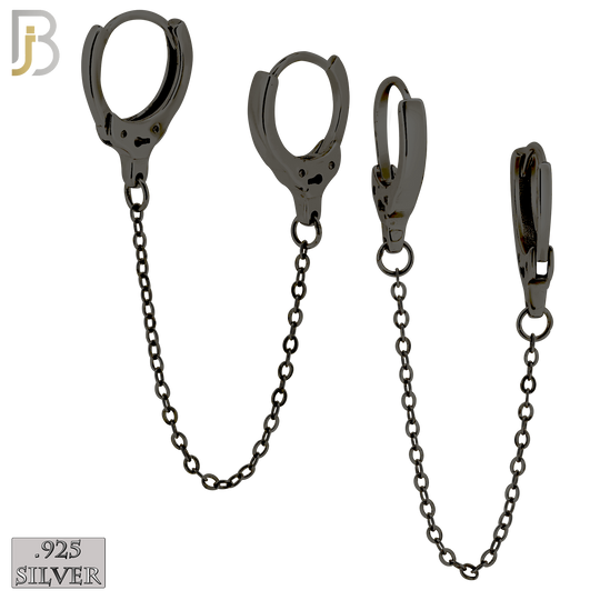925-ES411 -  925 Sterling Silver Hand Cuffs Connector Huggies Hoop Earrings image 2
