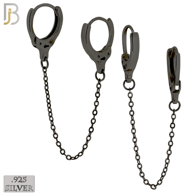 925-ES411 -  925 Sterling Silver Hand Cuffs Connector Huggies Hoop Earrings image 2