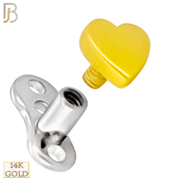 14-G23-DM10 - 14k Titanium Anchor with 14k Gold Top Plain Heart Dermal - Internally Threaded image 2