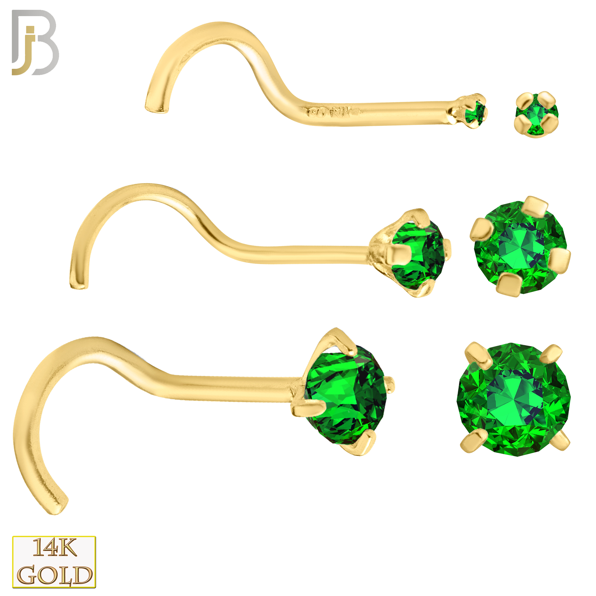 14-NR03YTE-20 - 14K Gold Nose Screw with Tanzanian Emerald Stone image 0
