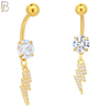 N012 - 316L Stainless Steel Dangling Lightning Bolt with Multi CZ Belly Ring image 2