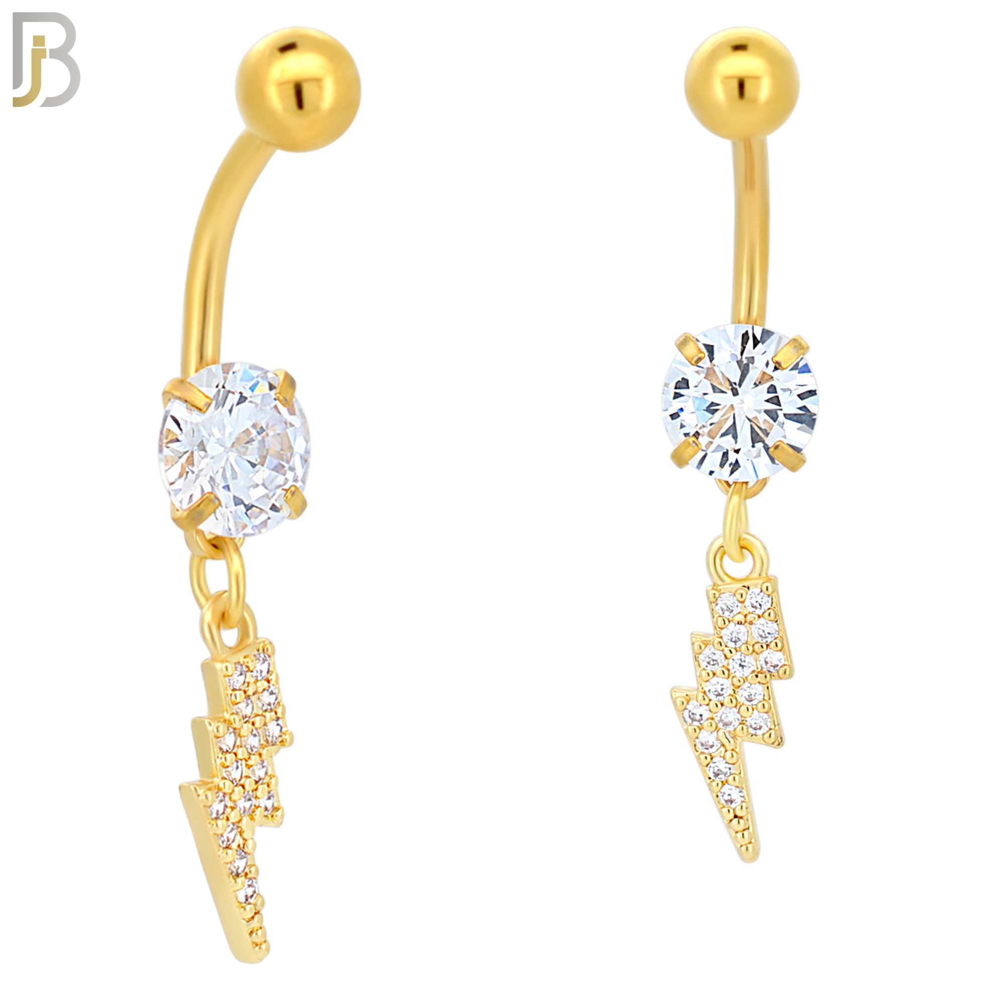 N012 - 316L Stainless Steel Dangling Lightning Bolt with Multi CZ Belly Ring image 2