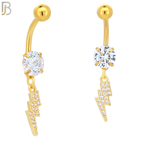 N012 - 316L Stainless Steel Dangling Lightning Bolt with Multi CZ Belly Ring image 2