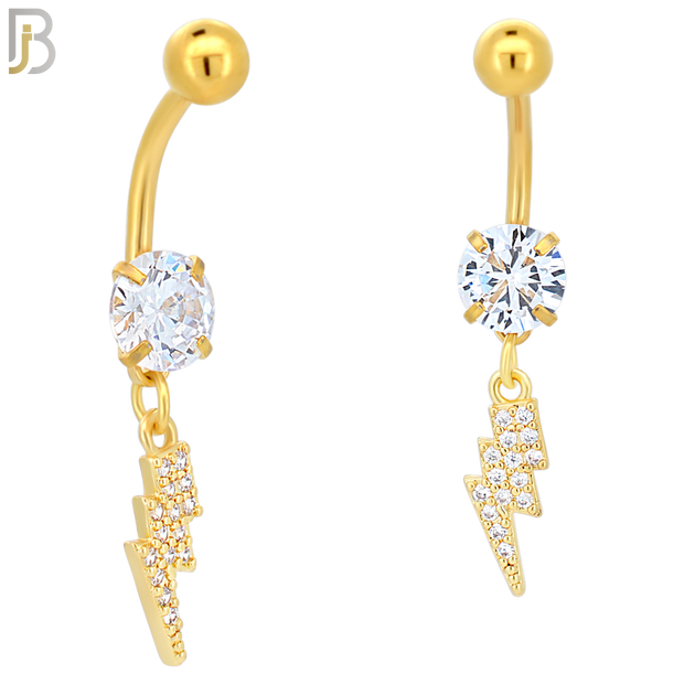 N012 - 316L Stainless Steel Dangling Lightning Bolt with Multi CZ Belly Ring image 2
