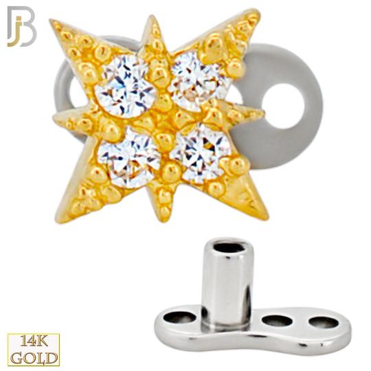 14-G23-DM16 - 14k Titanium Anchor and 14k Gold Top Starburst with Multi CZ Dermal - Internally Threaded image 2