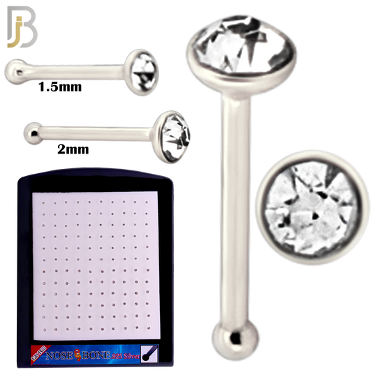 925-PK-NR04S-2C - Mixed of 1.5mm, 2mm Clear CZ 22g Thickness 925 Sterling Silver Nose Bones Press Fit, Packages Pack of 120 image 1
