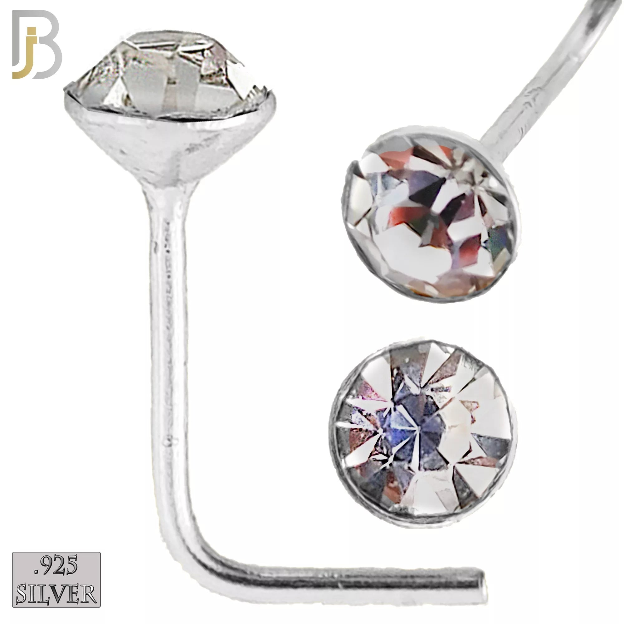 925-PK-NR06 - .925 Sterling Silver Nose Stud "L Shape" Press Fit Round Zircon Bezel Setting image 2