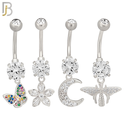 PK-N008 - 316L Surgical Steel Different Designs Dangle Belly Rings - Pack of 16 image 1