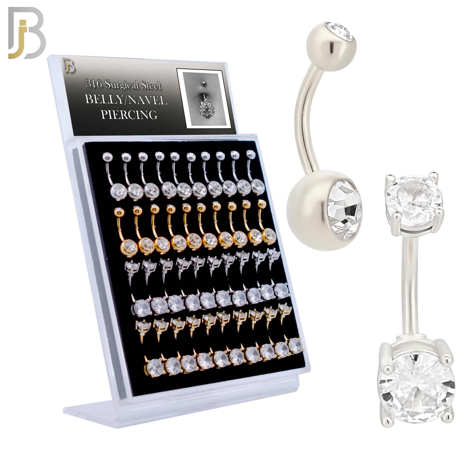 PK-NB01SY7 - 316L Surgical Steel / Gold Plated Screw Bezel / Prong Setting Zircon Ball Banana Belly Ring Pack of 40 image 0