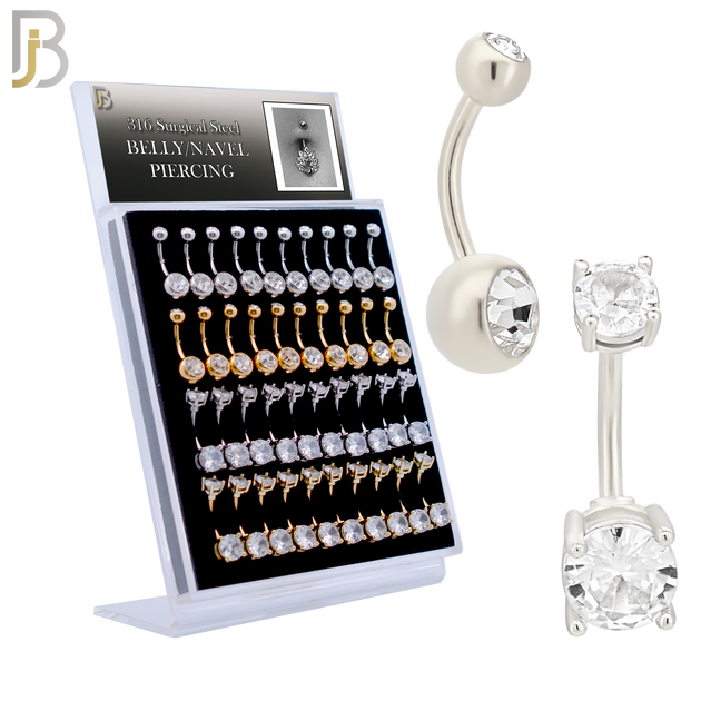 PK-NB01SY7 - 316L Surgical Steel / Gold Plated Screw Bezel / Prong Setting Zircon Ball Banana Belly Ring Pack of 40 image 0