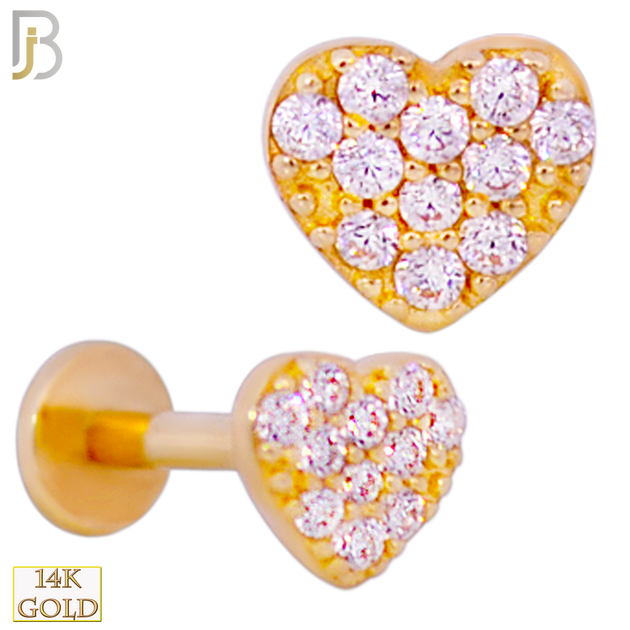 14-LB91 - 14k Solid CZ Studded Heart Labret image 0