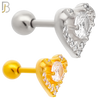 TB103 - 316L Stainless Steel Heart with Round CZ  Center Tragus/Cartilage Barbell (PACK OF 6) image 0