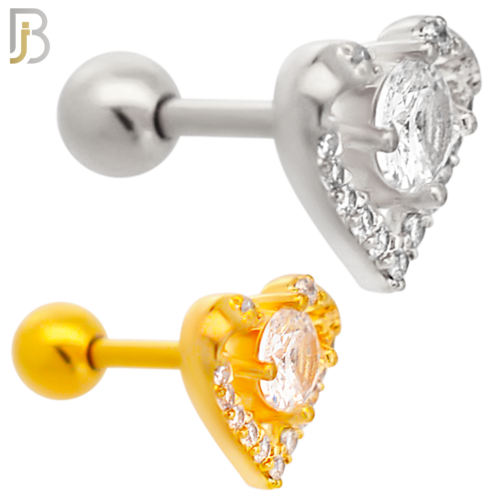 TB103 - 316L Stainless Steel Heart with Round CZ  Center Tragus/Cartilage Barbell (PACK OF 6) image 0