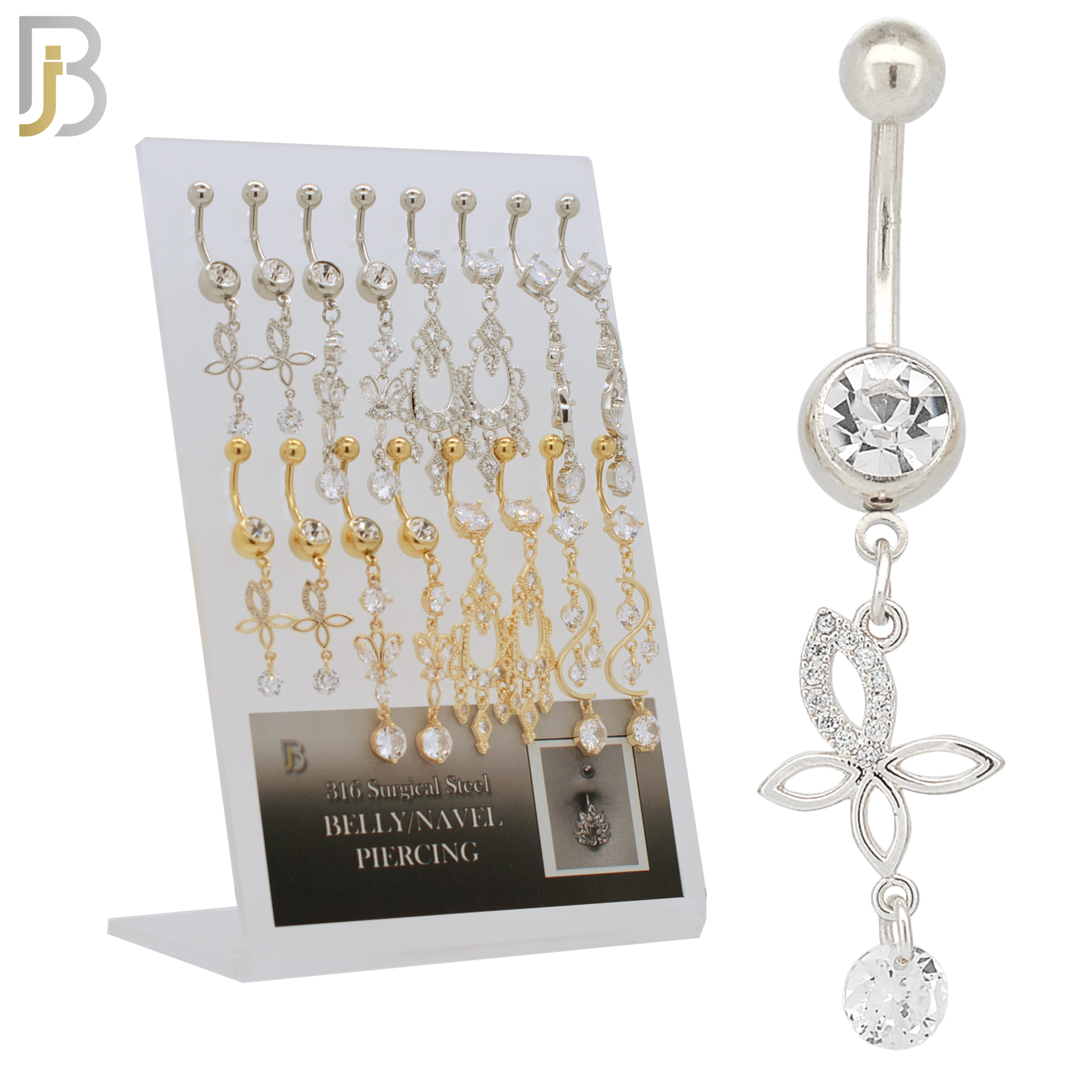 PK-N003 - 316L Surgical Steel Different Designs Dangle Belly Rings - Pack of 16 image 0