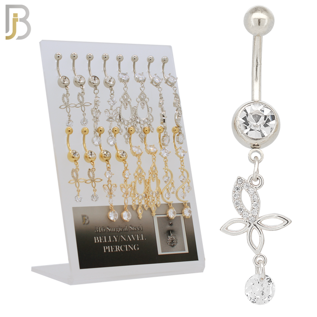 PK-N003 - 316L Surgical Steel Different Designs Dangle Belly Rings - Pack of 16 image 0
