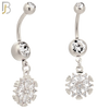 N017- 316L Stainless Steel Dangling Snowflakes Zircon Design Belly Ring with 5mm Screw Ball image 1