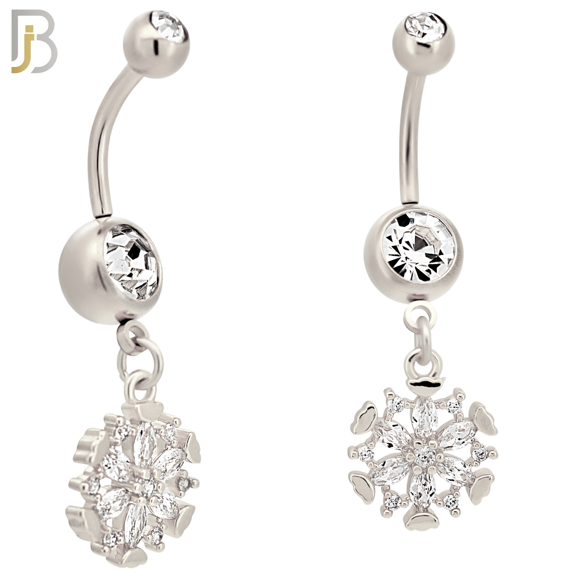 N017- 316L Stainless Steel Dangling Snowflakes Zircon Design Belly Ring with 5mm Screw Ball image 1