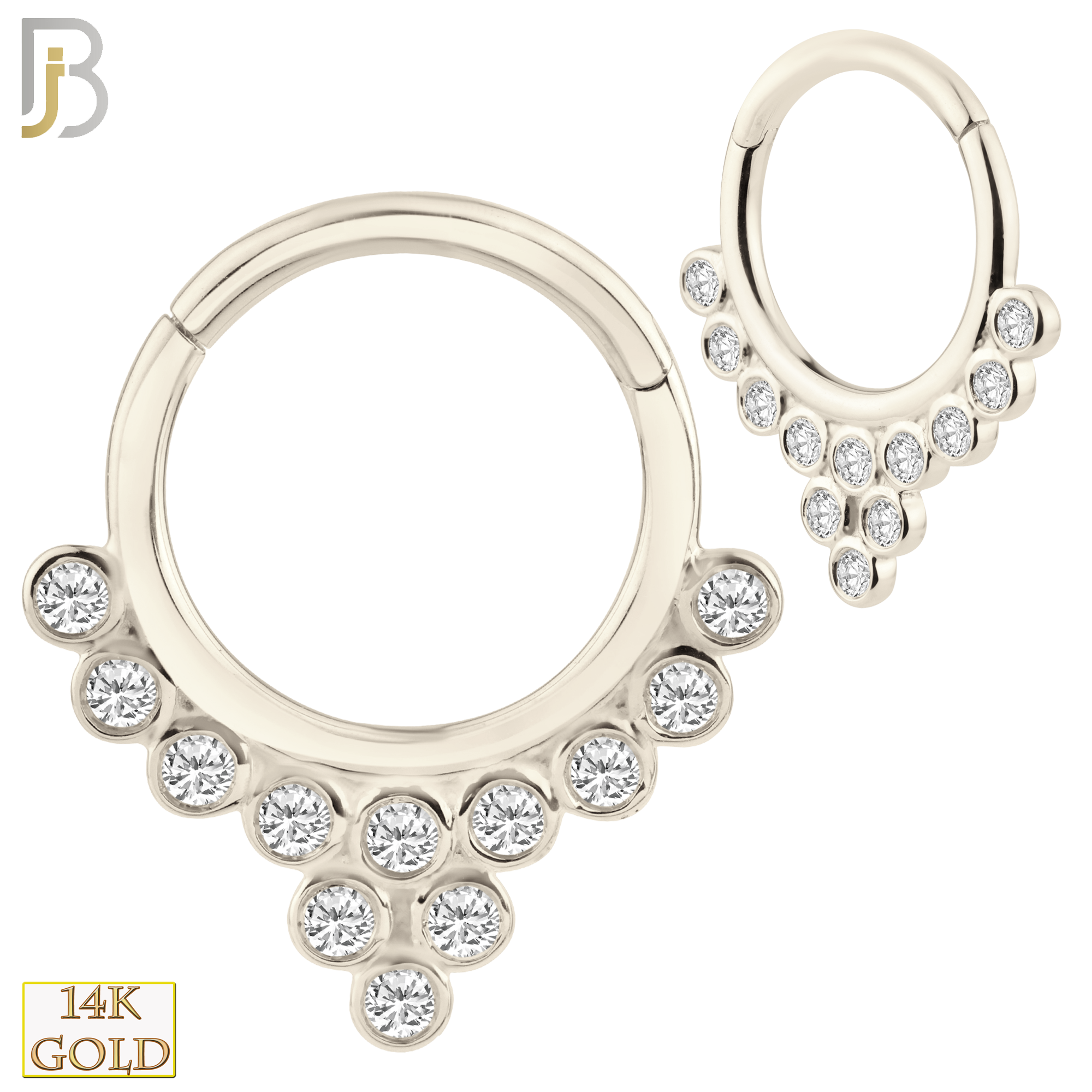 14-CT60 - 14K Solid Gold Hinged Hoops with Cluster Zircon in Bezel Setting image 1
