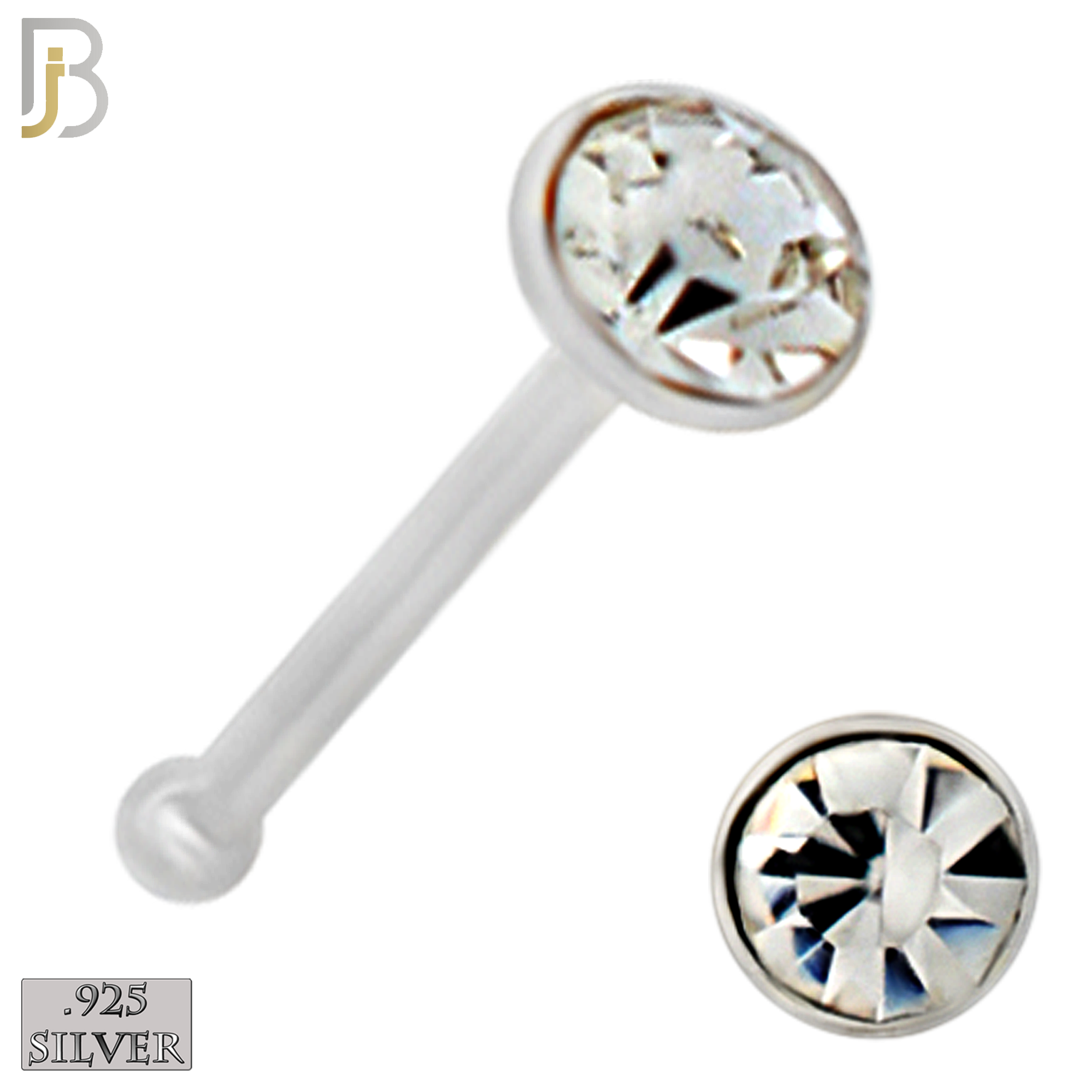 925-PK-NR04S-1A - 2.5mm Assorted CZ 22g Thickness 925 Sterling Silver Nose Bones Press Fit, Packages Pack of 120 image 2