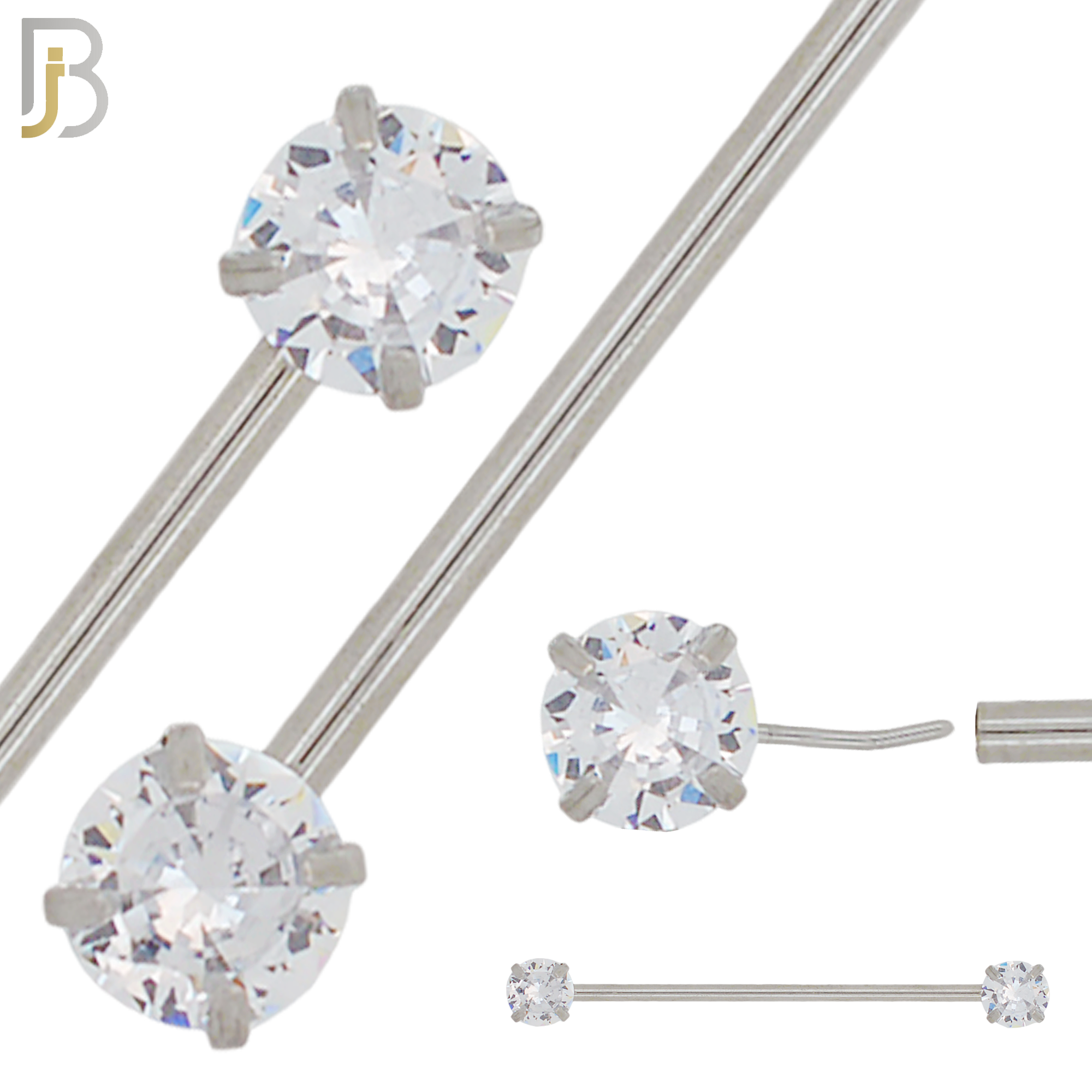 BB51 - 316L Surgical Steel Round Zircon Threadless Push-In Industrial Barbell (PACK OF 6) image 0