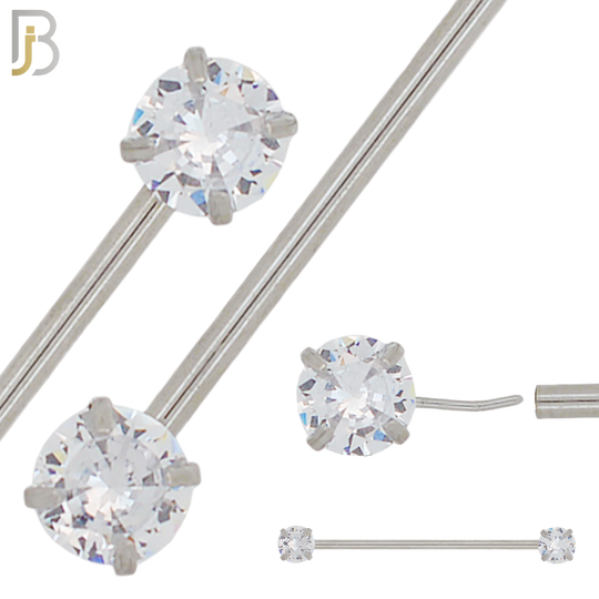 BB51 - 316L Surgical Steel Round Zircon Threadless Push-In Industrial Barbell (PACK OF 6) image 0