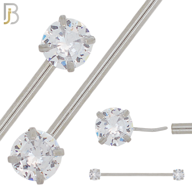 BB51 - 316L Surgical Steel Round Zircon Threadless Push-In Industrial Barbell (PACK OF 6) image 0