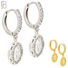 ES501 - 316L Stainless Steel Dangling Round Virgin Mary Huggies Earrings image 0