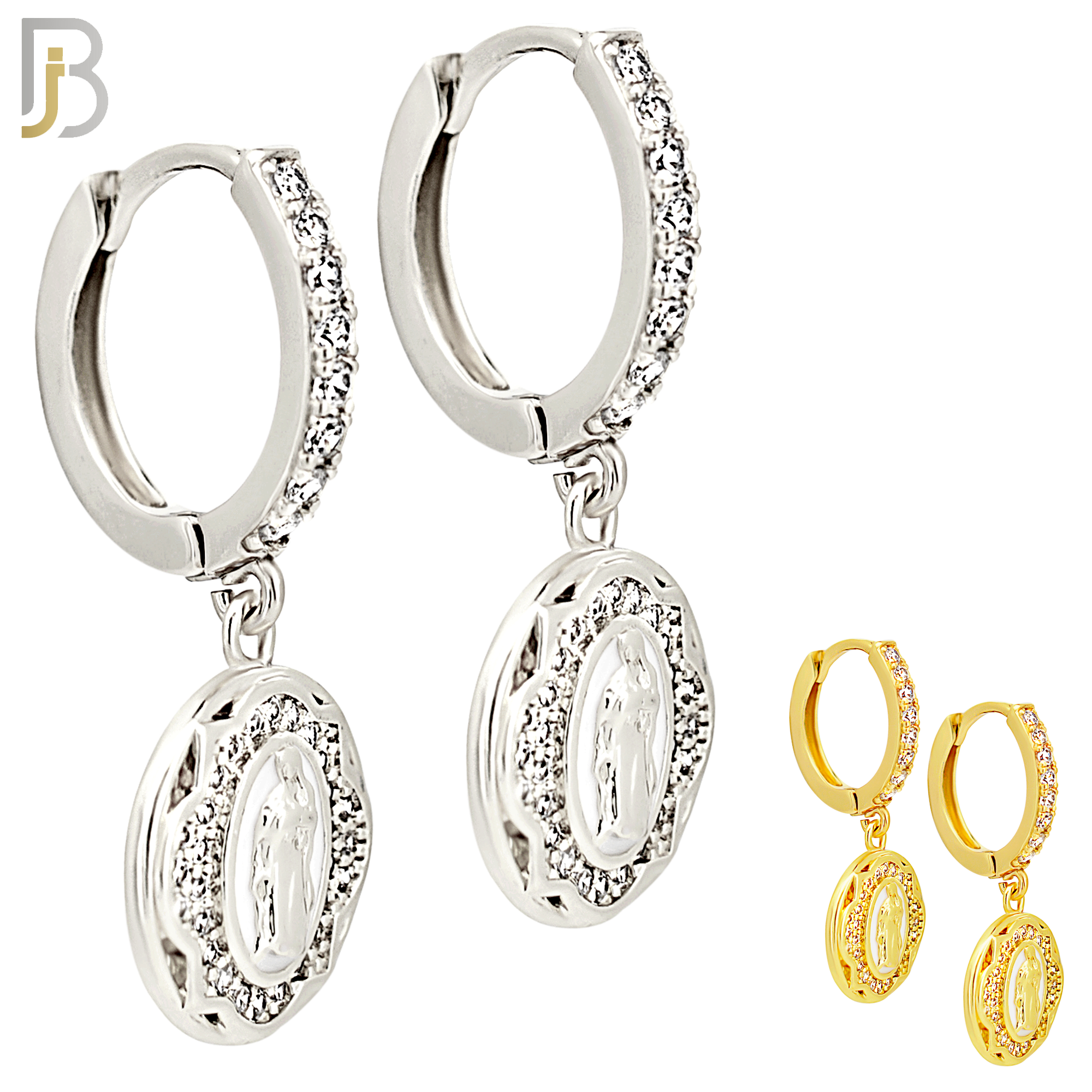 ES501 - 316L Stainless Steel Dangling Round Virgin Mary Huggies Earrings image 0
