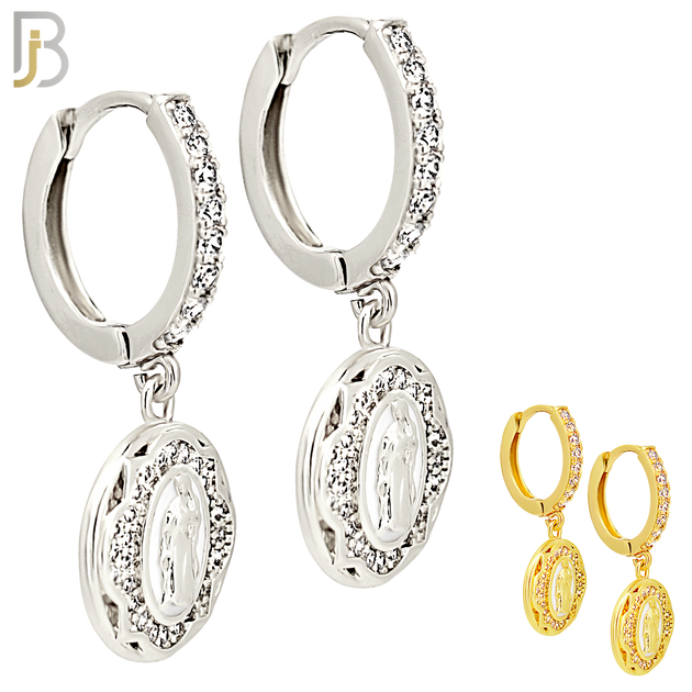 ES501 - 316L Stainless Steel Dangling Round Virgin Mary Huggies Earrings image 0