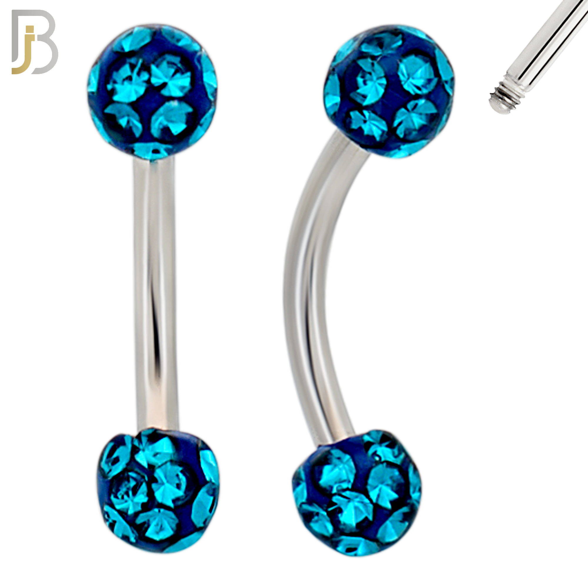 EC05 - 8mm Length Bar 316L Surgical Steel Curved Barbell Coated Multi Zircon Externally Threaded (PACK OF 4) image 5