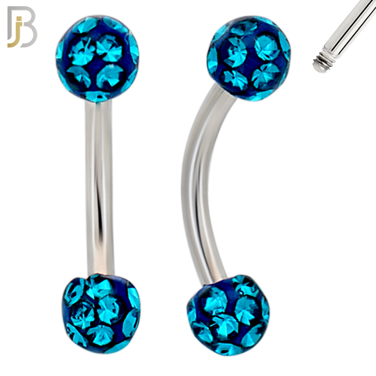 EC05 - 8mm Length Bar 316L Surgical Steel Curved Barbell Coated Multi Zircon Externally Threaded (PACK OF 4) image 5
